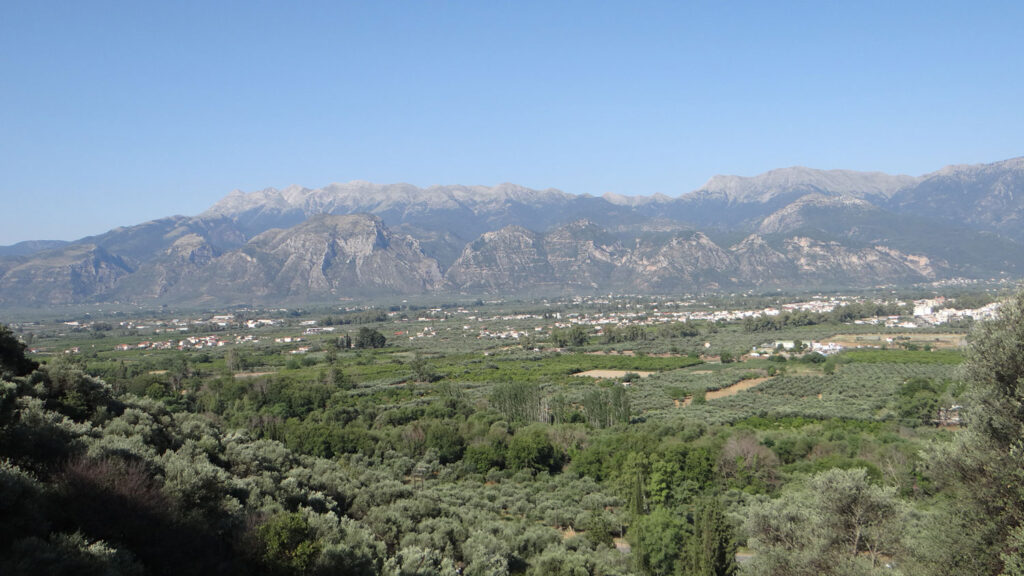 High mountain range (Taygetos) standing above the city of Sparti.