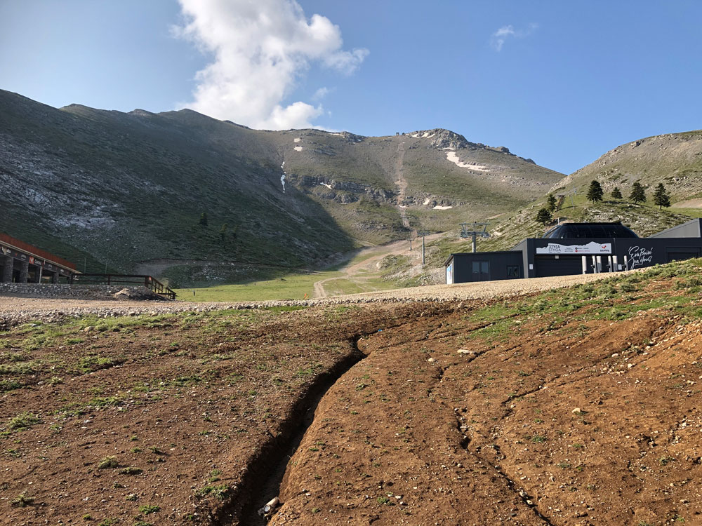 Ski buildings and mountain slope (Chelmos)
