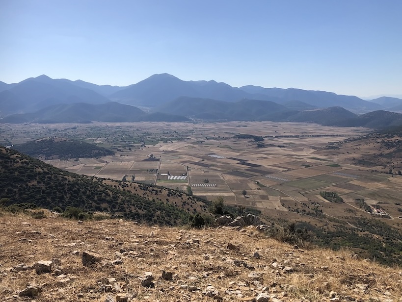 View of distant mountains with plain in foreground