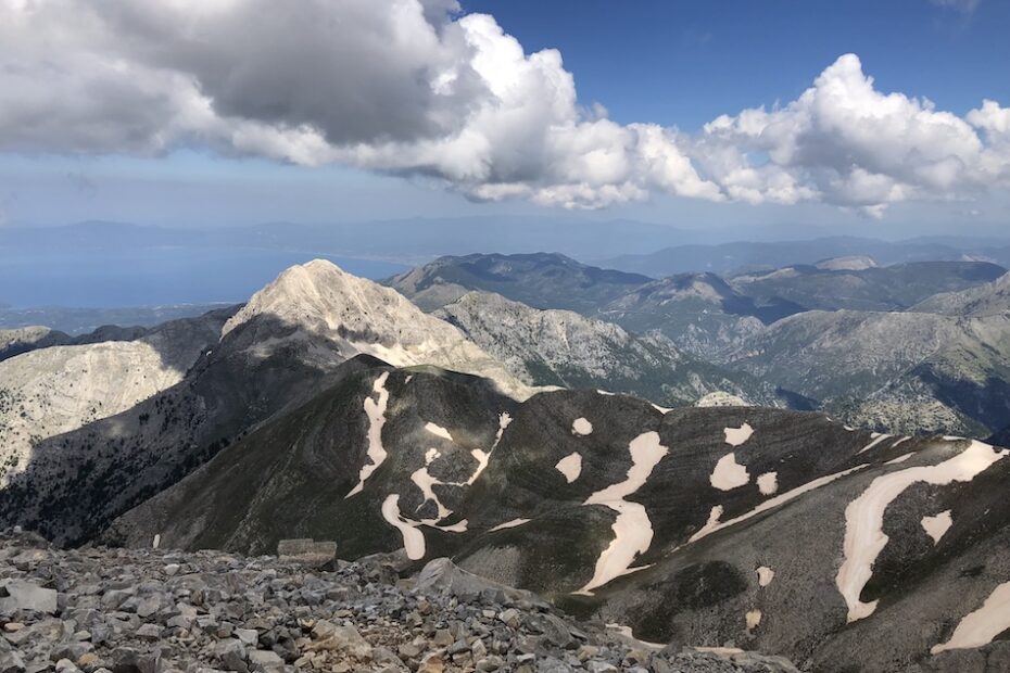 view of distant peaks with snow patches